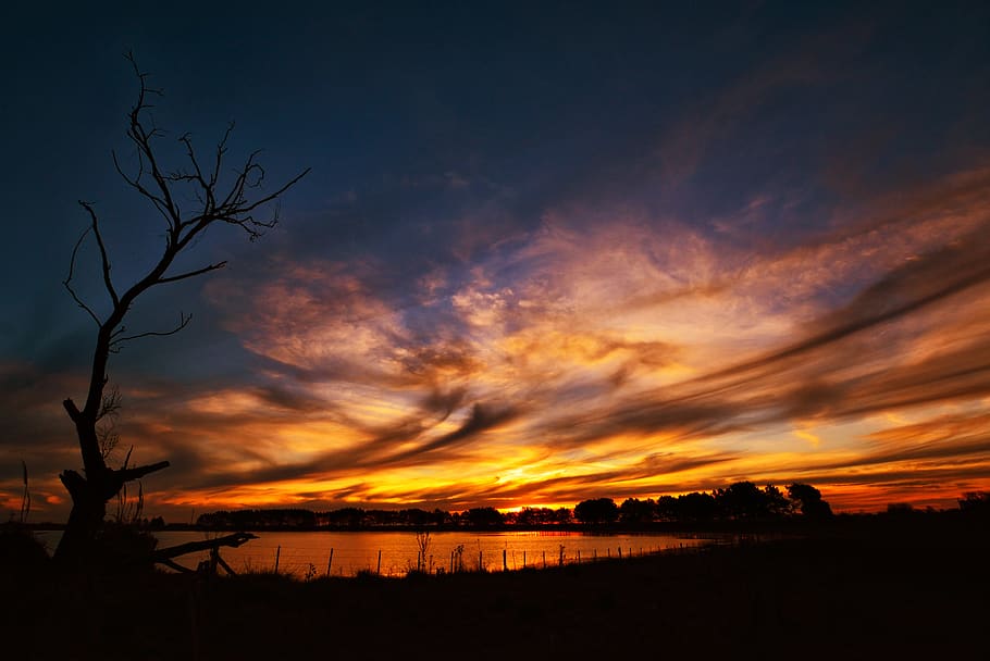 sunset, clouds, sky, landscape, twilight, atmospheric, yellow HD wallpaper