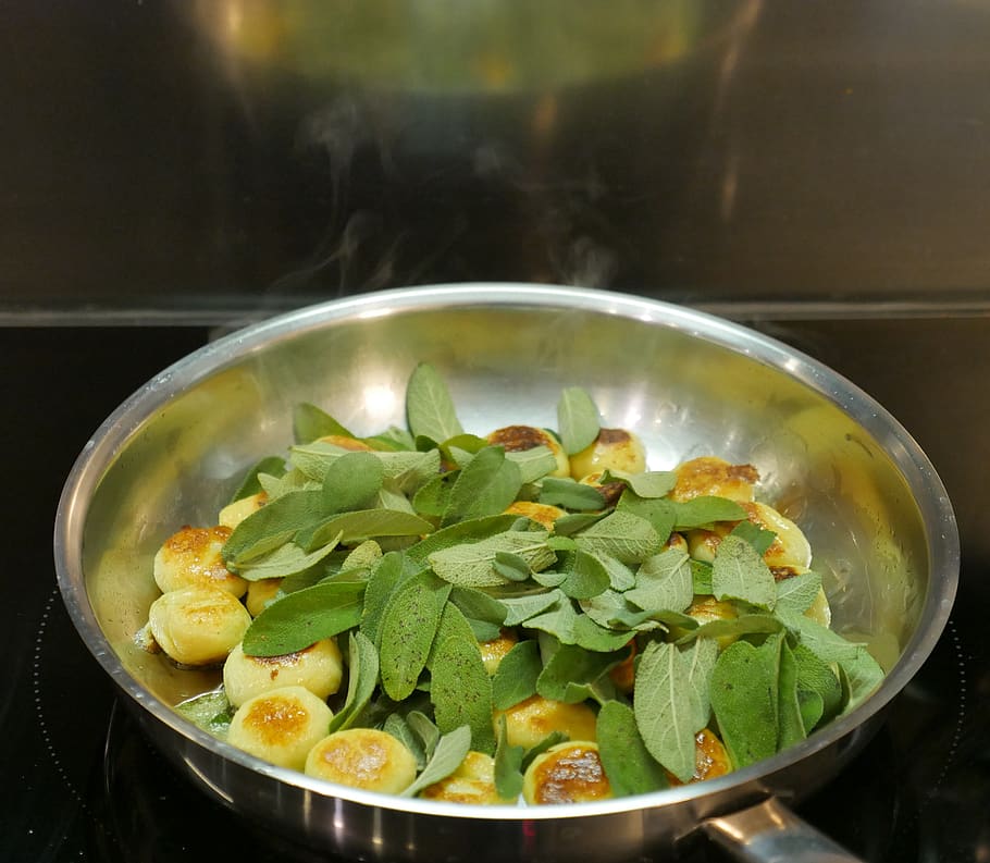 sage, steam, delicious, pan, gnocchi, sear, cook, kitchen, meal HD wallpaper