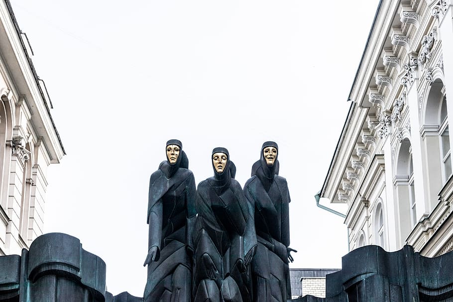 lithuania, vilnius, architecture, low angle view, human representation HD wallpaper