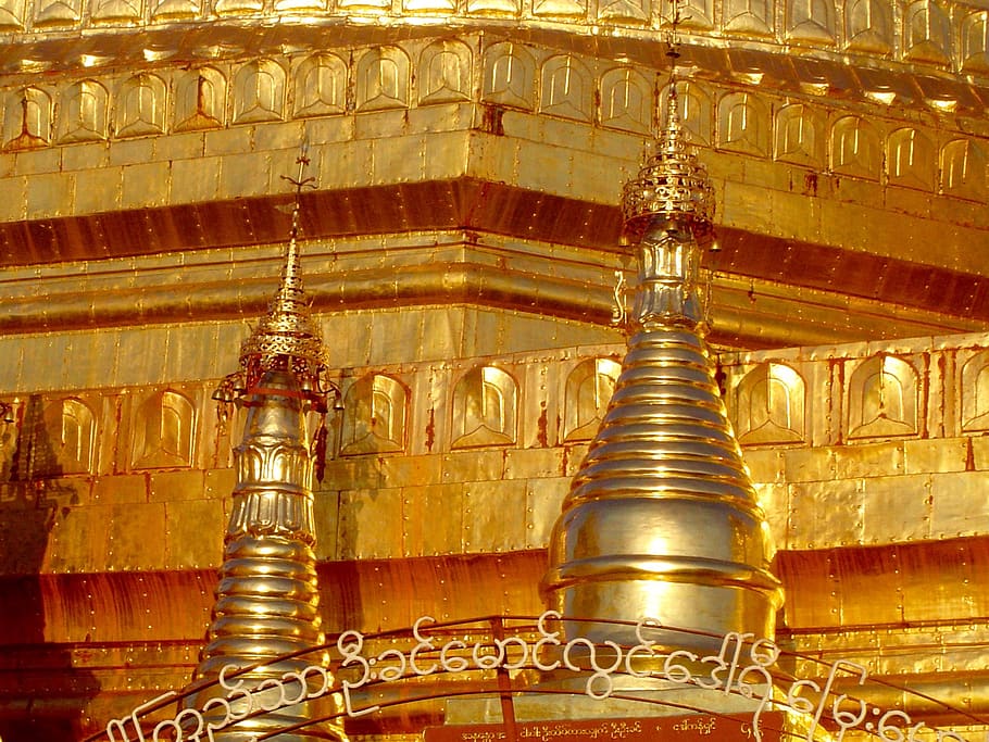 myanmar (burma), sagaing, mandalay - shwebo rd, indoors, gold colored, HD wallpaper