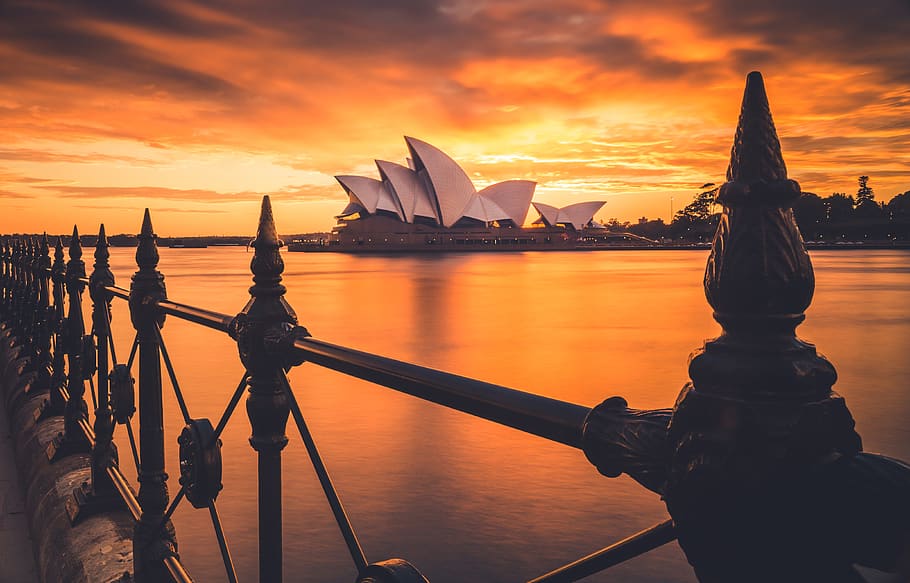 Sidney Opera House, Australia, sunset, sky, architecture, water, HD wallpaper