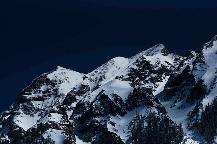 nature, landscape, mountains, summit, peaks, snow, forest, trees HD wallpaper