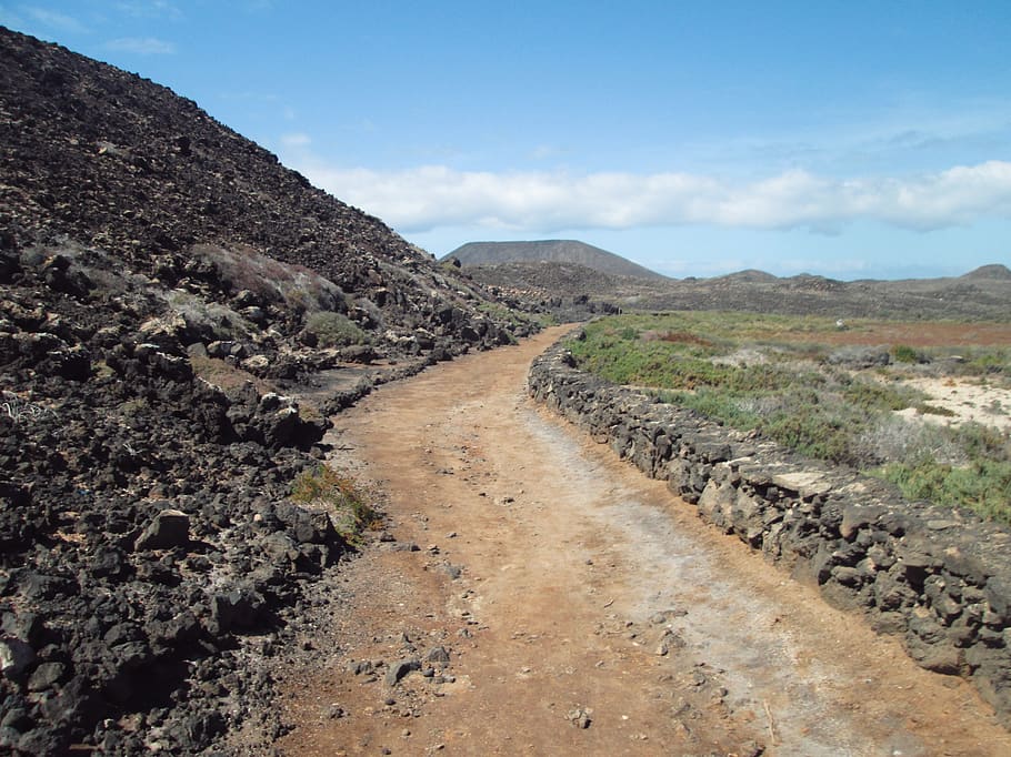 spain, lobos island, path, stones, landscape, wasteland, road HD wallpaper