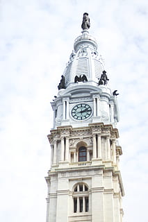 architecture, tower, building, clock tower, philadelphia, analog clock HD wallpaper
