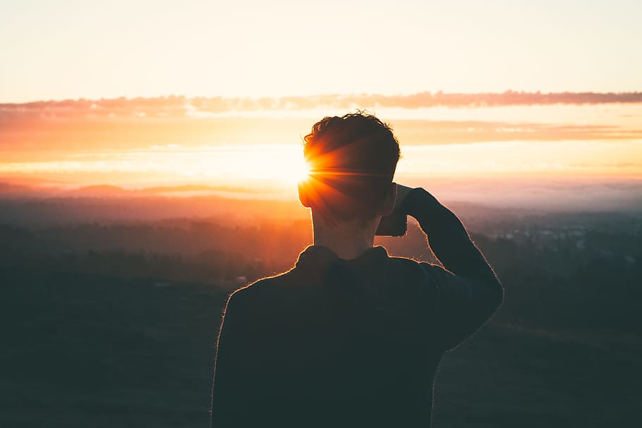 Silhouette Photography Of A Man, backlit, clouds, dawn, dusk HD wallpaper