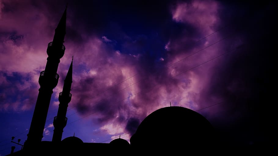 cami, purple, sky, blue, silhouette, cloud - sky, low angle view HD wallpaper