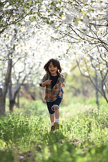 Boy Running during Sunset, blurred background, child, daytime HD wallpaper