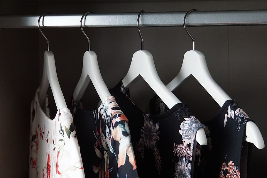 wardrobe, coat hanger, dress, clothing, fashion, garment, fabric