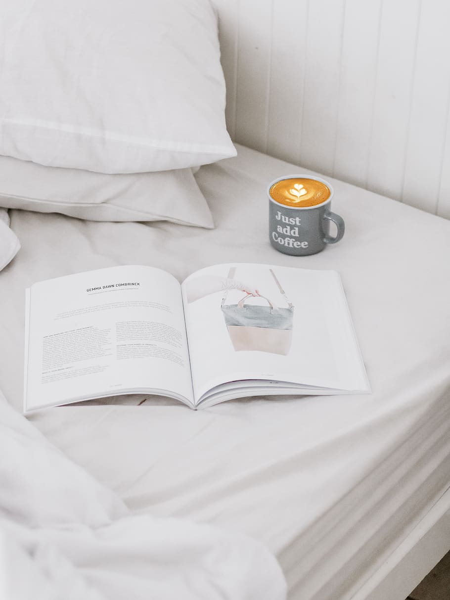 ceramic mug beside opened book, publication, indoors, no people HD wallpaper