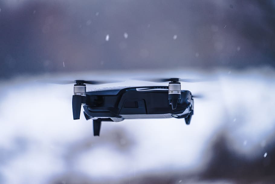gray and black quadcopter drone, nature, outdoors, winter, snow HD wallpaper