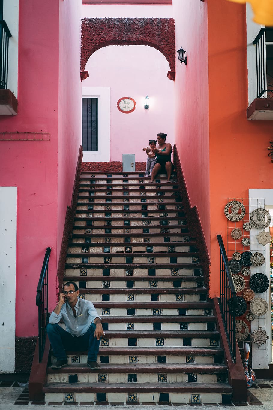 People Sitting On Stairs, architecture, staircase, real people HD wallpaper