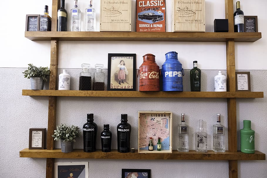interiors, wall, design, coke, pepsi, shelf, bottle, container HD wallpaper