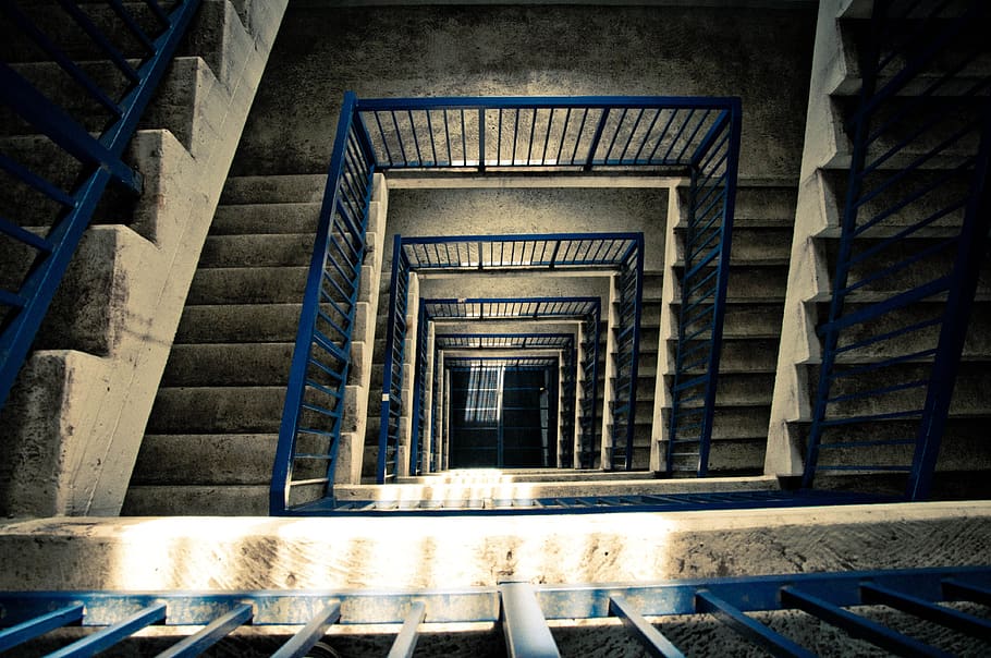 Top View of Staircase, architecture, blue, building, concrete HD wallpaper