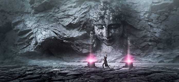 fantasy, rock wall, stone, face, human, structure, mysterious HD wallpaper