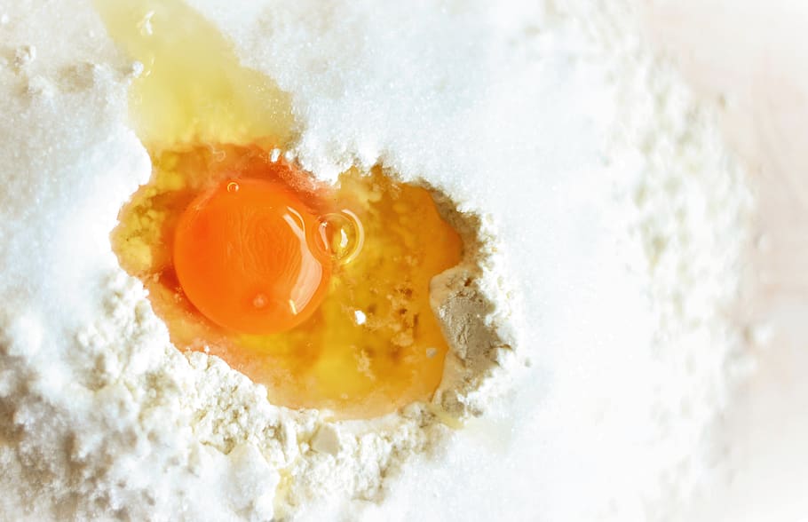 egg, hen's egg, dough, cake, ingredients, bake a cake, flour HD wallpaper
