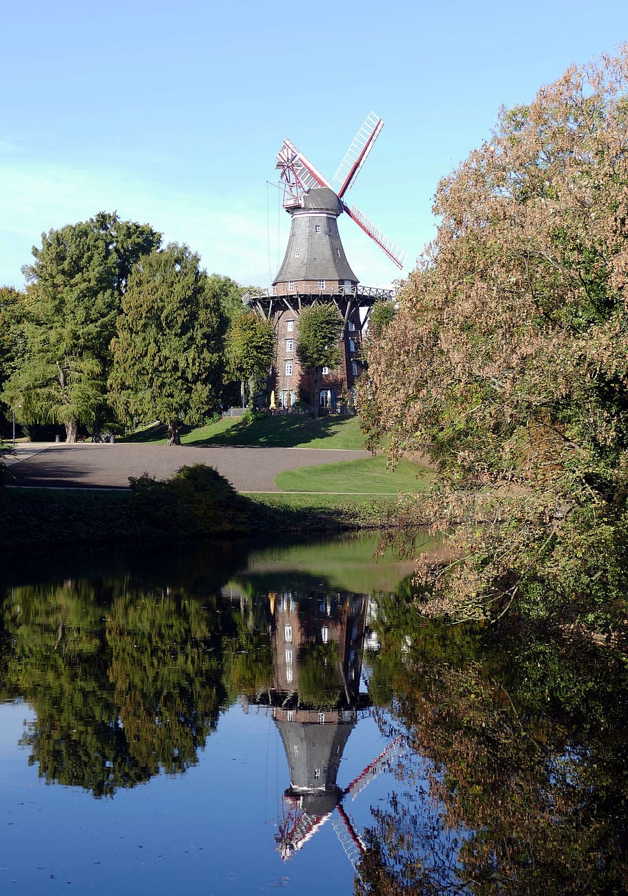 bremen, windmill, wall windmill, mill wing, park, historic center HD wallpaper