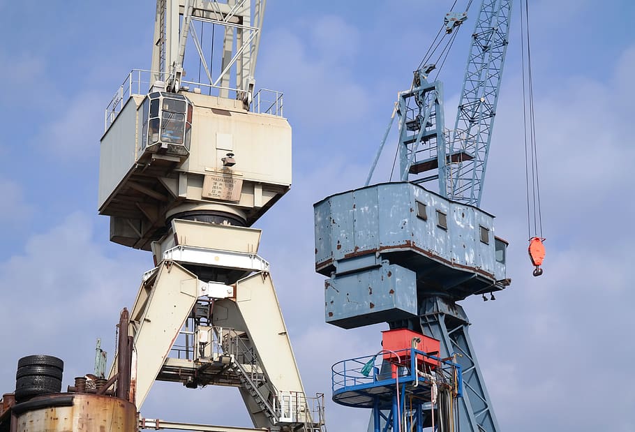 germany, hamburg, blue sky, work, harbor, loading, unload, cranes HD wallpaper