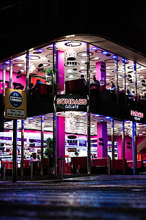 lighted building during nighttime, person, human, lighting, shop HD wallpaper