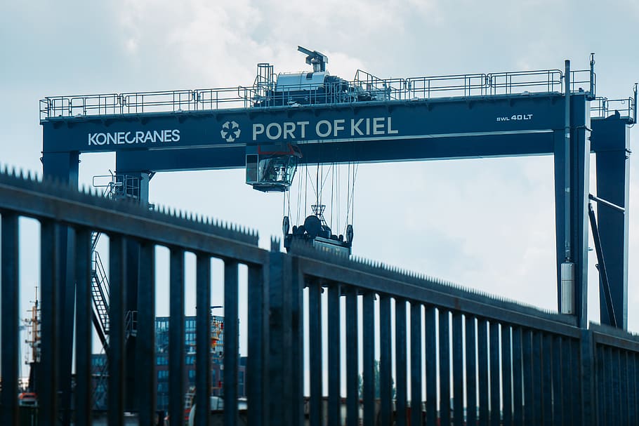 construction crane, railing, port, harbour, logistics, kiel, HD wallpaper