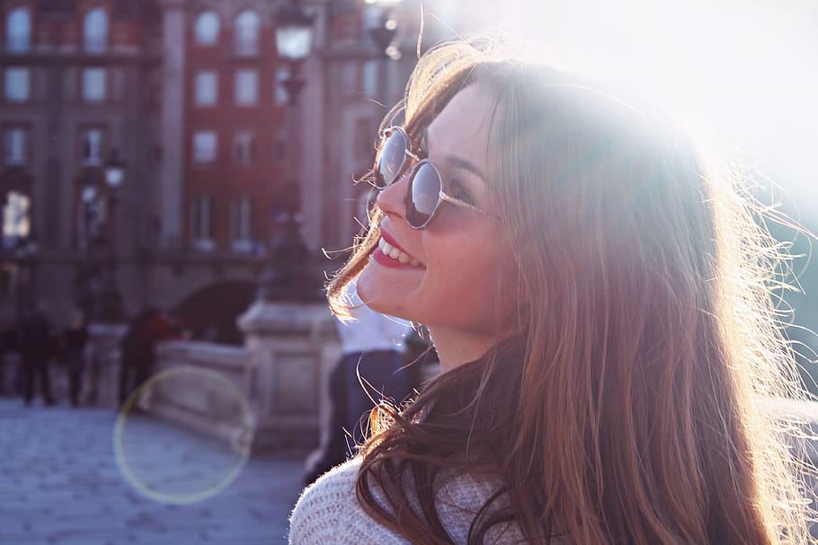 portrait, glasses, long hair, architecture, one person, hairstyle HD wallpaper