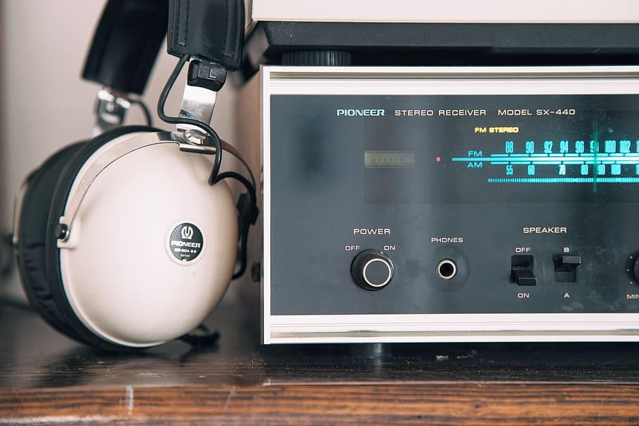 stereo, vintage, pioneer, headphones, receiver, audio, technology