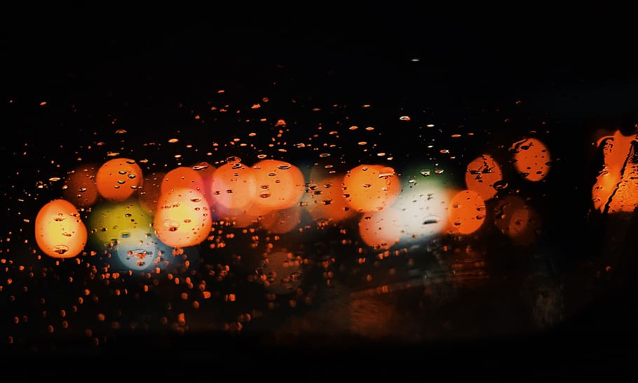 white and orange plastic toy, wet, drop, water, rain, illuminated HD wallpaper