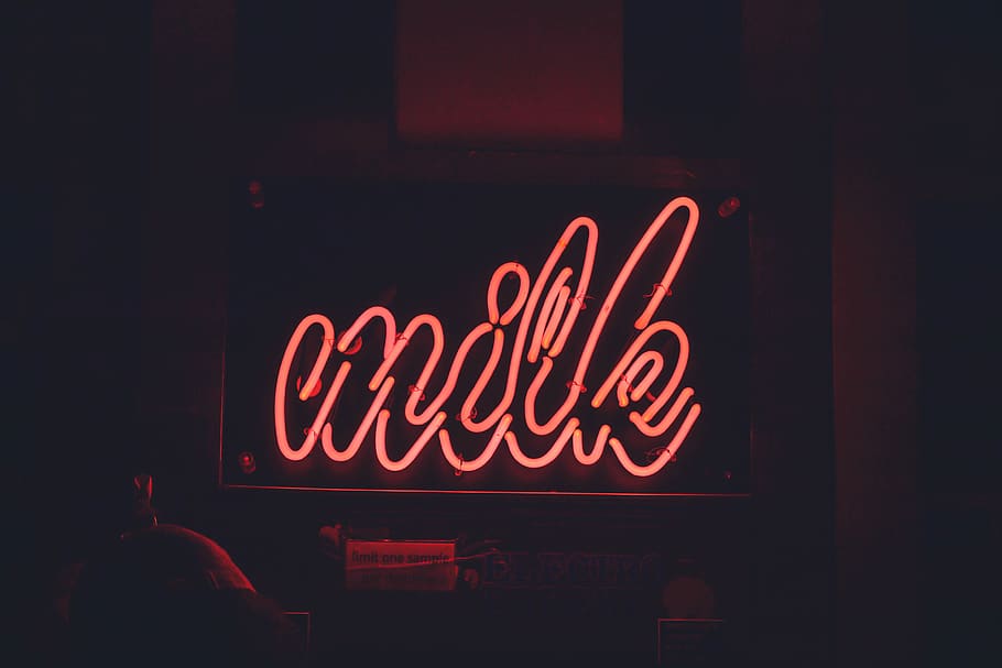 Milk LED signage, illuminated, text, communication, night, neon HD wallpaper