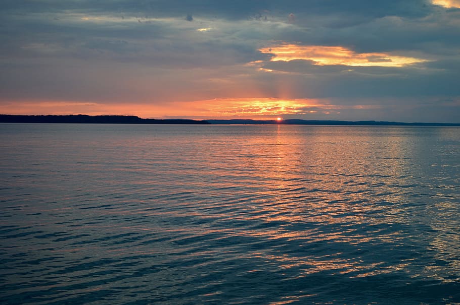 united states, kewadin, evening, lake michigan, sunset, sky, HD wallpaper