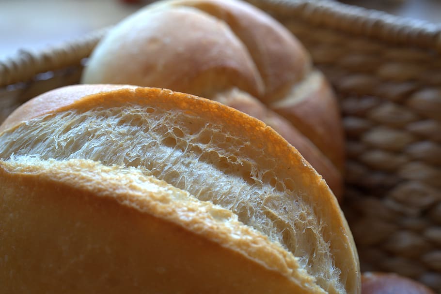 roll, breakfast, fresh, basket, flour, bake, baker, delicious HD wallpaper