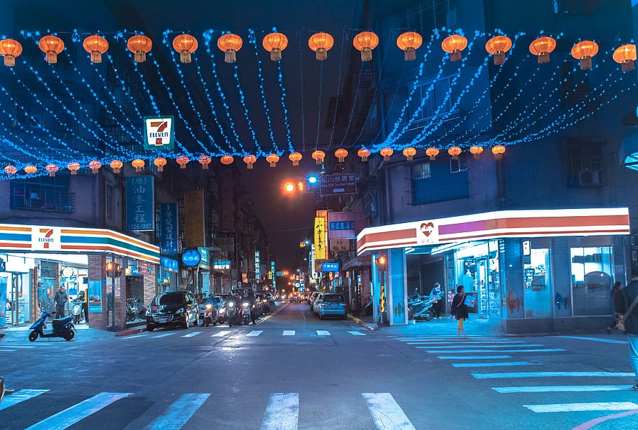 taiwan, taipei city, street, night, illuminated, architecture
