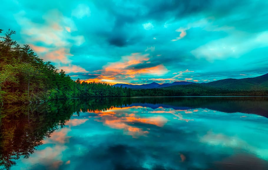 chocoura lake, new hampshire, america, new england, sky, clouds, HD wallpaper