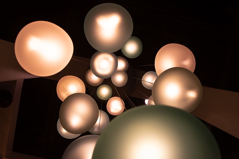 ball chandelier, no people, balloon, celebration, large group of objects HD wallpaper