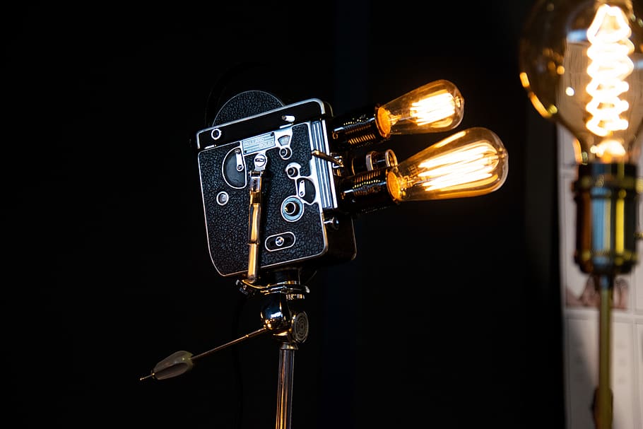 classic black camera, light, lamp, bulb, bulbs, lights, machine HD wallpaper