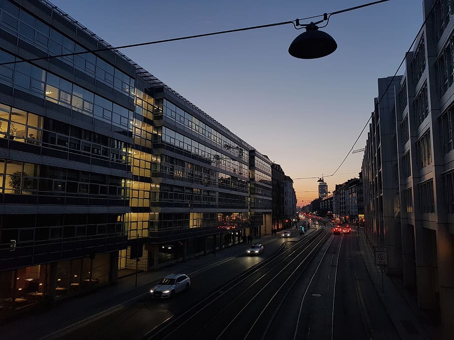 germany, munich, car, traffic, city, sunset, concrete, urban HD wallpaper