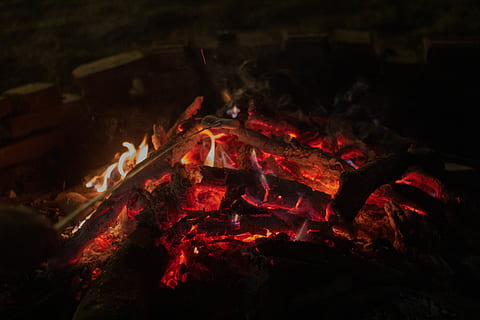 fire, flame, bonfire, outdoors, nature, mountain, leisure activities HD wallpaper