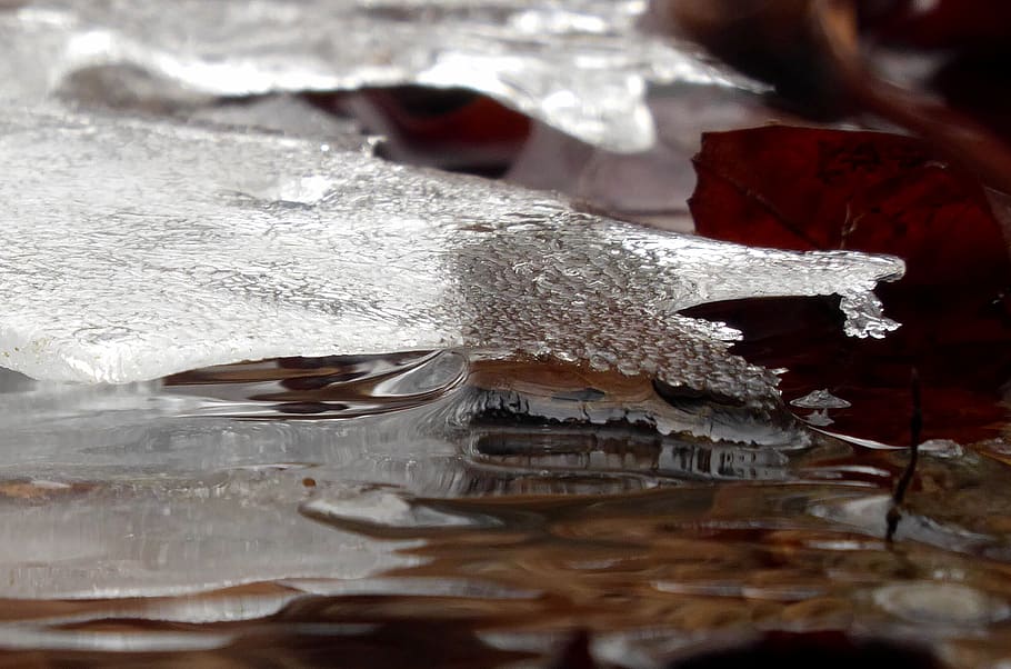 ice, winter, water, reflection, texture, cold, creek, cloudy HD wallpaper
