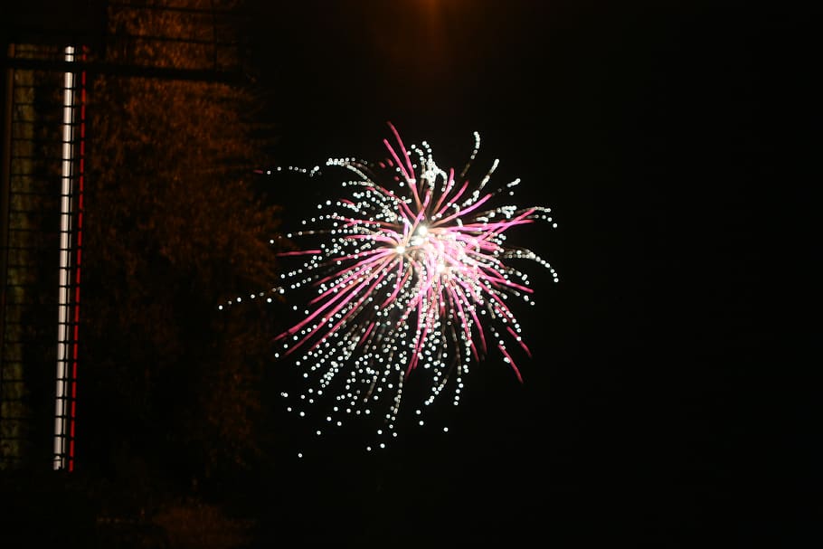 green, red, pink, fireworks, night, event, arts culture and entertainment HD wallpaper