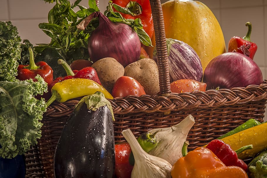 vegetables, assortment, basket, variety, farmers market, produce, HD wallpaper