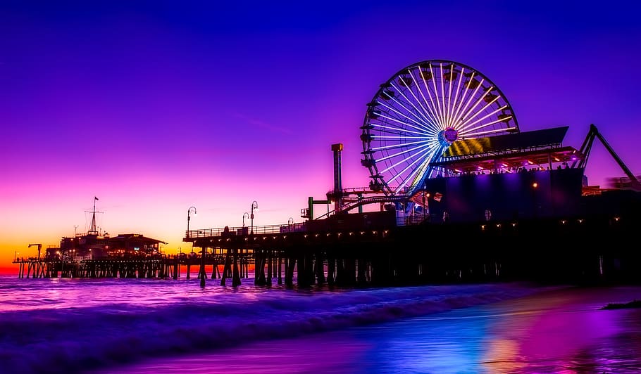 Amusement Park Wallpaper, architecture, bay, beach, bridge, building HD wallpaper