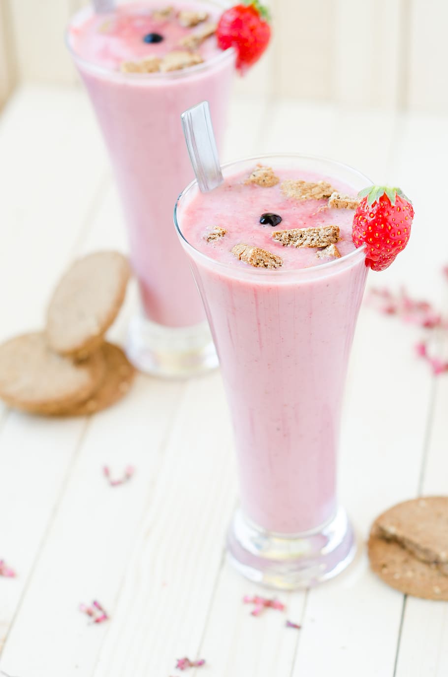 Two Strawberry Parfaits, berries, beverage, close-up, cold, colors