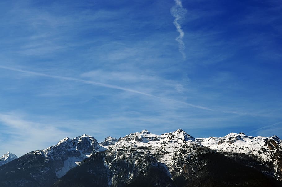 italy, vigo di ton, snow, sky, blue, mountain, trento, val di non, HD wallpaper