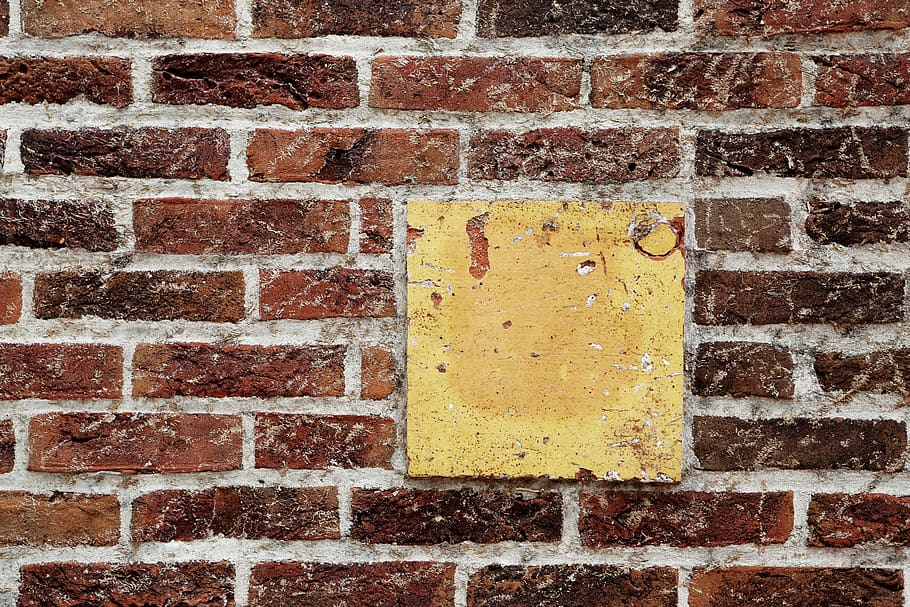 red, bricks, wall, yellow, squre, pattern, texture, built structure HD wallpaper