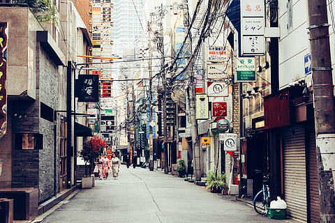 Street in Osaka, advert, advertisement, alongside, architecture HD wallpaper