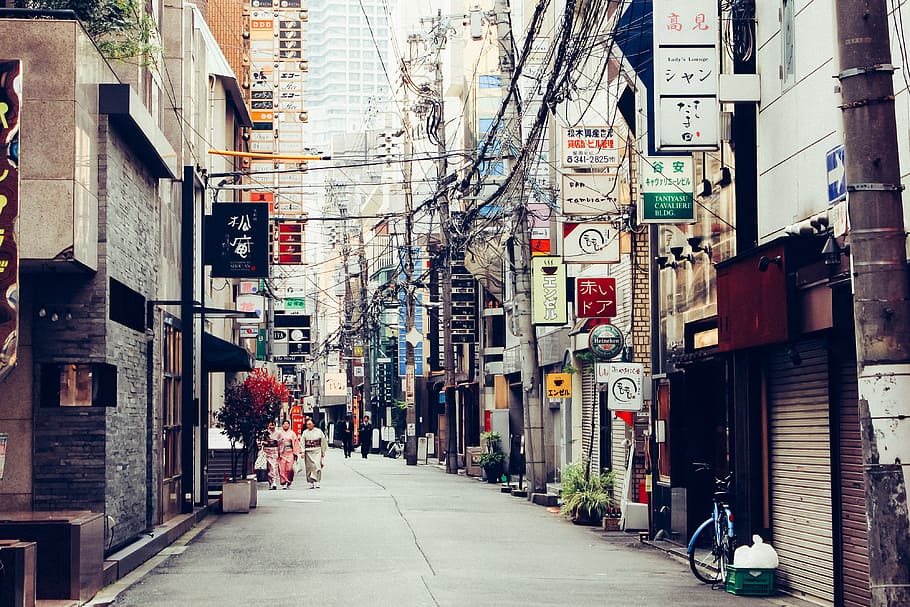 Street in Osaka, advert, advertisement, alongside, architecture HD wallpaper