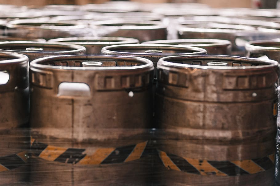 keg lot, barrel, cask, storage, liquid, industry, metal, beer HD wallpaper