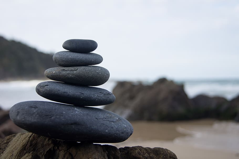Photo of Stacked Rocks Near Shore, balance, beach, cobblestones HD wallpaper