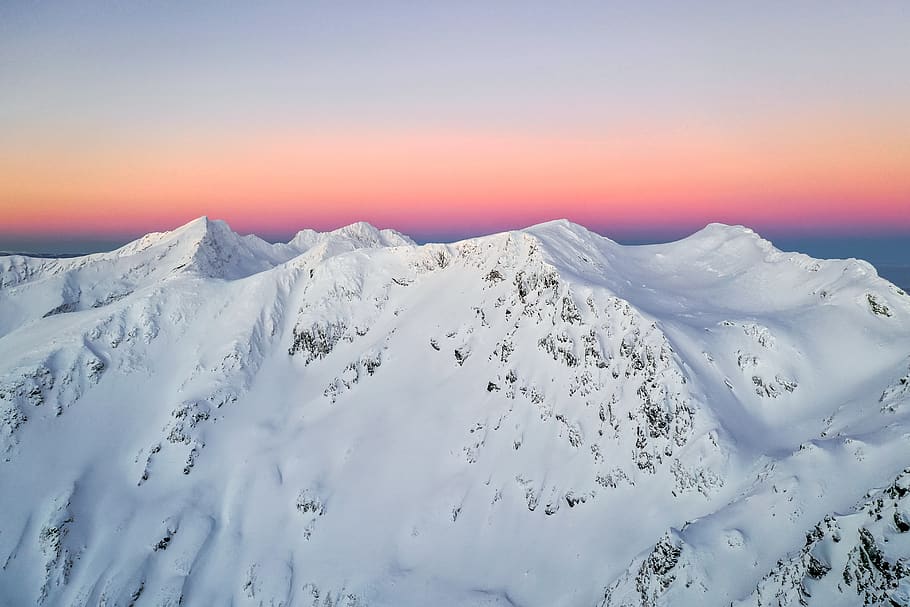 mountain peak covered with snow, cold temperature, sky, winter HD wallpaper