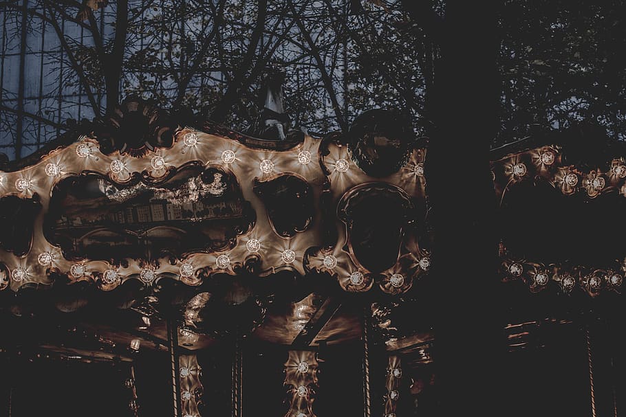 france, grenoble, light, night, old carousel, entertainment HD wallpaper