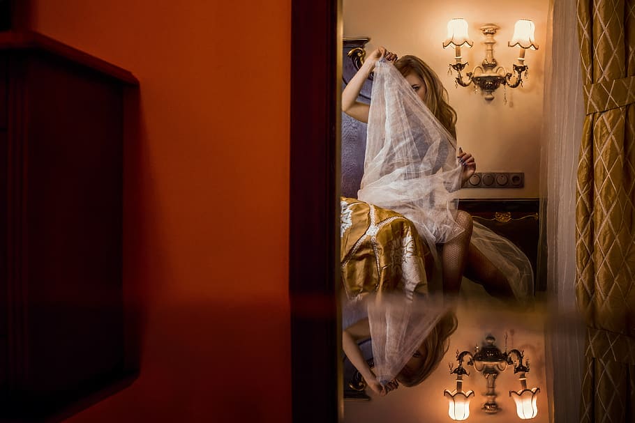 people, one, hotel, bride, dress, portrait, number, reflection HD wallpaper