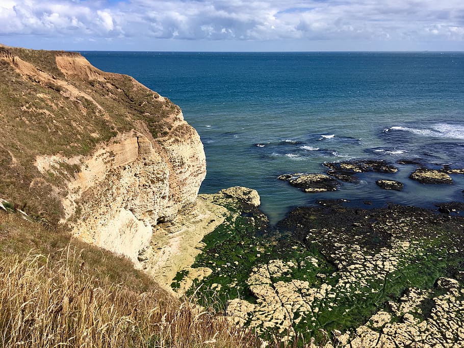 cliffs, coastline, sea, ocean, water, landscape, shore, sky HD wallpaper